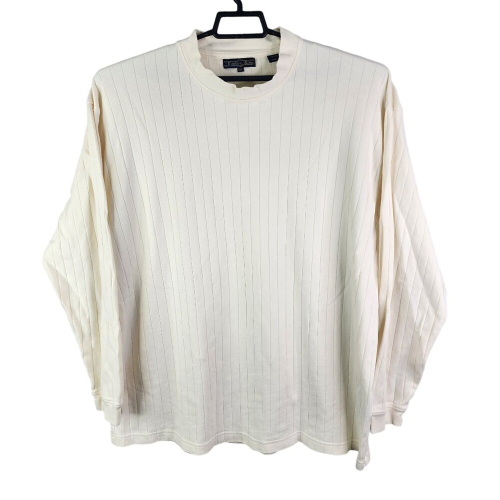 Mens Beige Keeter Bay Ribbed Shirt Long Sleeve 100% Cotton Crew Neck Size XXL